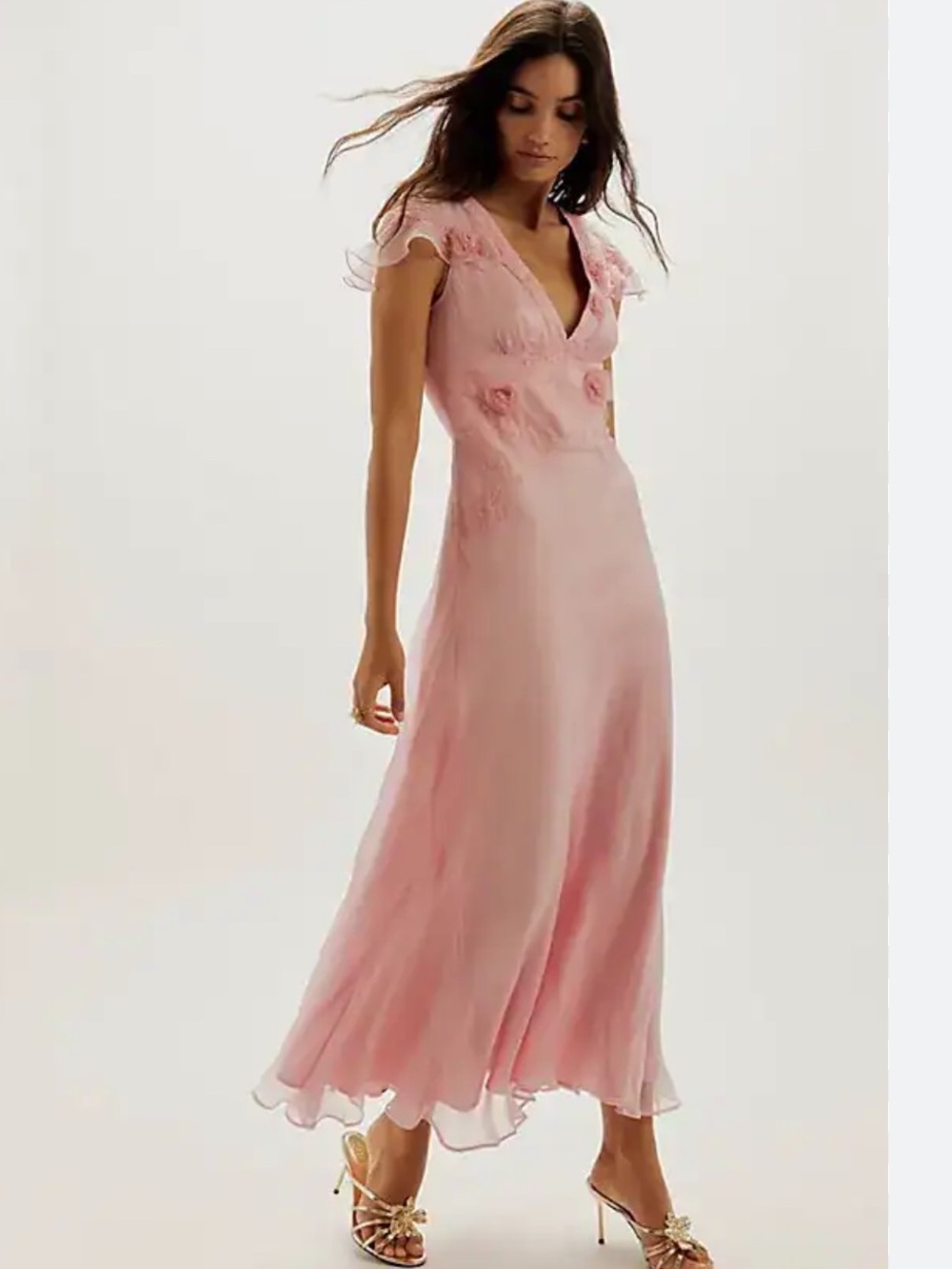 Free People Nigel Preston Sunset Lace Rosette Chiffon Maxi Dress XS